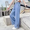 Pantalon d'Été à Taille artificiel astique et Jambes Larges pour Adolescentes, Jean en Denim Fendu, Doux, à la Mode, pour Étudia|22,94 €|OKKO MODE