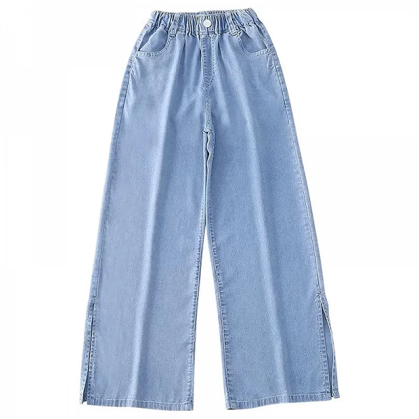 Pantalon d'Été à Taille artificiel astique et Jambes Larges pour Adolescentes, Jean en Denim Fendu, Doux, à la Mode, pour Étudia|22,94 €|OKKO MODE