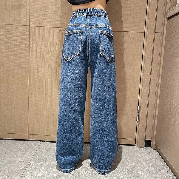 Jean à Jambes Larges pour Fille de 6, 8, 9, 10, 11, 12 et 14 Ans, Pantalon Droit Rétro, Vintage, Adolescent, Mode Printemps Auto|12,99 €|OKKO MODE