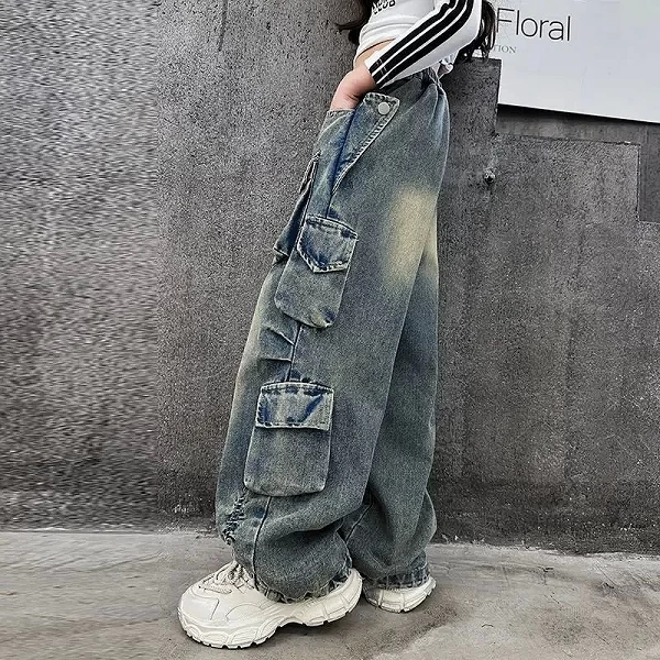 Jeans Cargo pour Bol, viser Décontractés à Taille artificiel astique, Jambes Larges, Design Streetwear, Printemps 2024|17,00 €|OKKO MODE