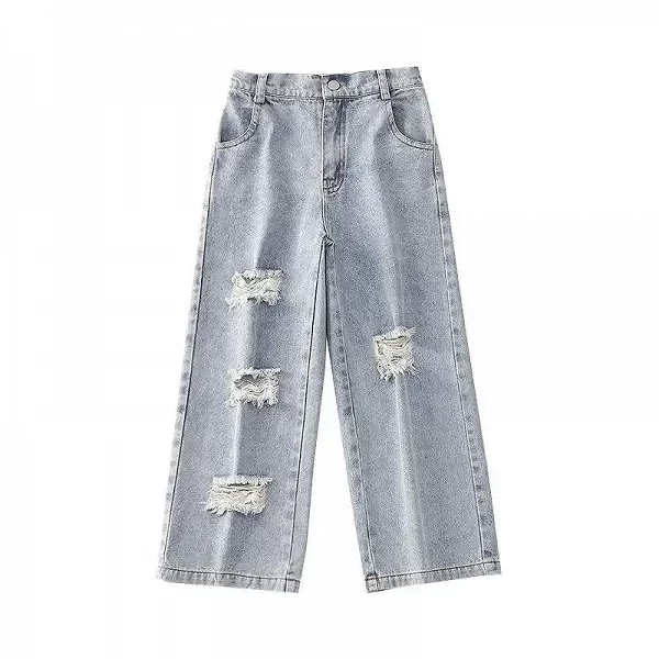 Jeans à jambes larges pour filles, pantalon en coton pour enfants, vêtements pour adolescents, style coréen, printemps, automne,|24,95 €|OKKO MODE