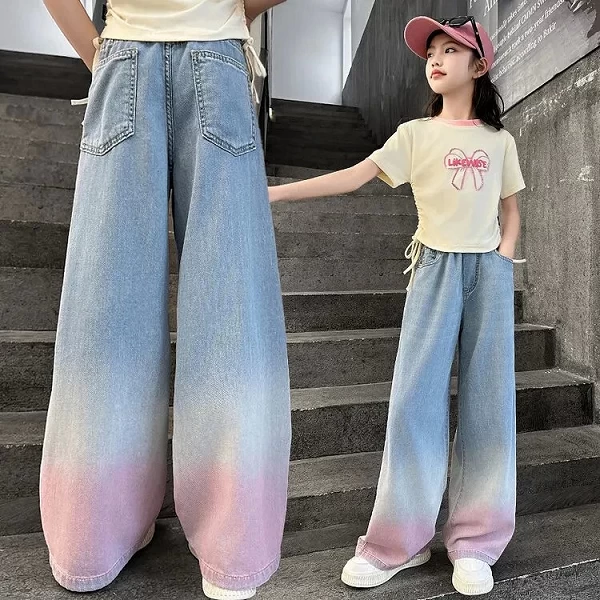 Jeans Tencel à jambes larges pour adolescentes, pantalons pour enfants, vêtements d'extérieur pour enfants, vêtements longs FJGi|20,69 €|OKKO MODE