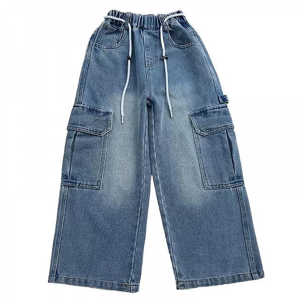 Jeans Cargo Décontractés à Taille artificiel astique pour Fille, viser à Jambes Larges, Design Streetwear, Printemps Automne|23,39 €|OKKO MODE