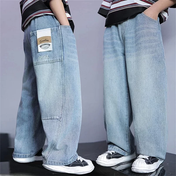 Jeans de danse de rue pour garçons, pantalons à jambes larges pour enfants, jeans en denim pour étudiants, pantalons de skate|23,39 €|OKKO MODE