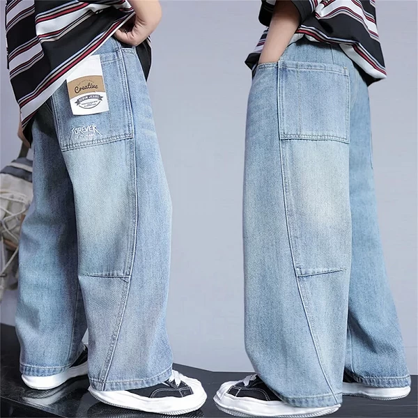 Jeans de danse de rue pour garçons, pantalons à jambes larges pour enfants, jeans en denim pour étudiants, pantalons de skate|23,39 €|OKKO MODE