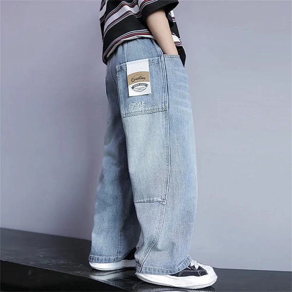 Jeans de danse de rue pour garçons, pantalons à jambes larges pour enfants, jeans en denim pour étudiants, pantalons de skate|23,39 €|OKKO MODE