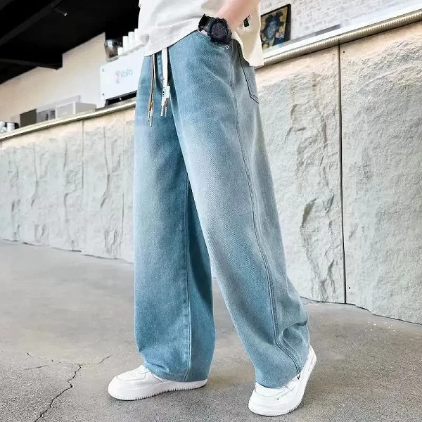 Pantalon en denim à jambes larges pour garçons et filles, jean adt décontracté, jambe droite, version coréenne, printemps et aut|15,00 €|OKKO MODE