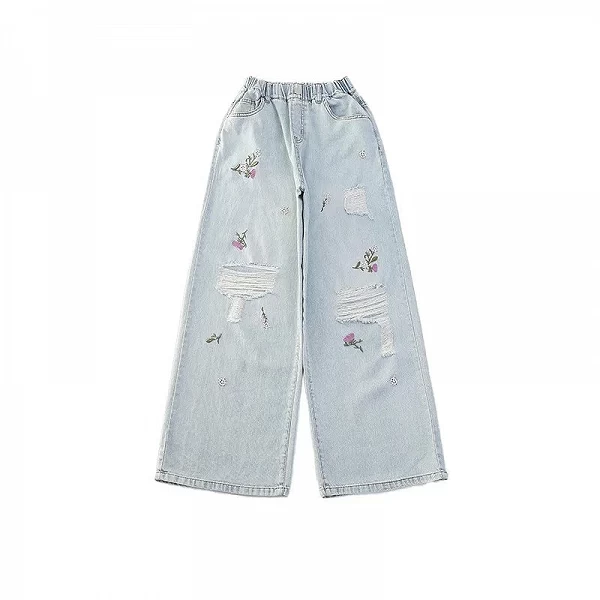 FJGirls-Jean à trous pour adolescentes, streetwear décontracté, simple et fin, à la mode, été 2024|18,89 €|OKKO MODE