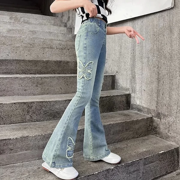 Pantalon à clapet en denim vintage pour enfants, jeans pour adolescentes, enfants, mode astronomique, fjfor, 5 ans, 6 ans, 7 ans|29,89 €|OKKO MODE