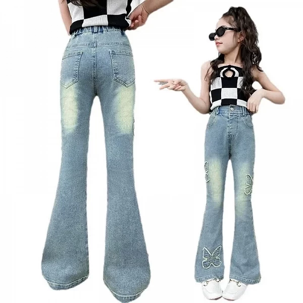 Pantalon à clapet en denim vintage pour enfants, jeans pour adolescentes, enfants, mode astronomique, fjfor, 5 ans, 6 ans, 7 ans|29,89 €|OKKO MODE