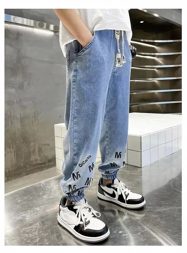 Jeans bleus taille haute pour adolescents, pantalons en denim minces pour garçons et filles, vêtements d'été pour enfants, fjCas|23,03 €|OKKO MODE