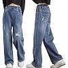 Jean déchiré pour adolescentes, pantalon en Denim, taille haute, jambes larges, décontracté, pour enfants de 6, 8, 10, 12 et 14 |23,17 €|OKKO MODE