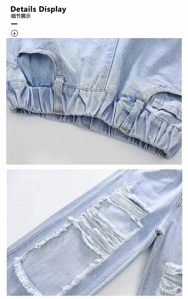 Jeans à trous cassés pour filles, pantalons à jambes larges, vêtements pour enfants, mode adolescente, printemps et été|24,13 €|OKKO MODE