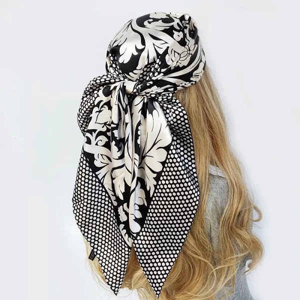 Foulard carré en soie pour femmes, bandeau 90x90cm, imprimé, pour le cou, le bureau, les cheveux, la main, Bandana, couvre-chef|3,59 €|OKKO MODE