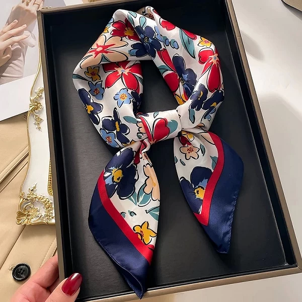 Foulard Carré de Luxe à Imprimé Floral pour Femme, Bandeau de Cheveux Hijab, Châle en Satin, Ruban de Sauna, à la Mode, 2024|3,98 €|OKKO MODE