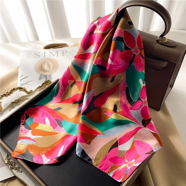 Foulard Carré de Luxe à Imprimé Floral pour Femme, Bandeau de Cheveux Hijab, Châle en Satin, Ruban de Sauna, à la Mode, 2024|3,98 €|OKKO MODE