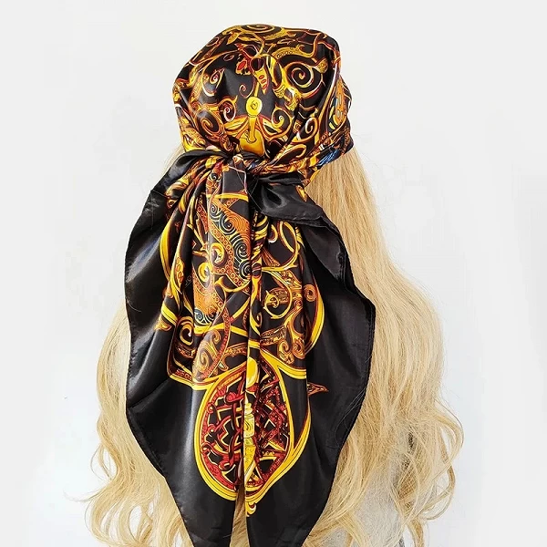 Foulard en satin imprimé pour femmes musulmanes, hijab carré, bandeau de sauna élégant, bandana design de marque|3,59 €|OKKO MODE