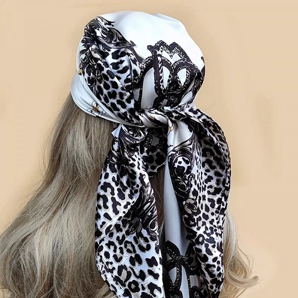 Foulard en satin imprimé pour femmes musulmanes, hijab carré, bandeau de sauna élégant, bandana design de marque|3,59 €|OKKO MODE