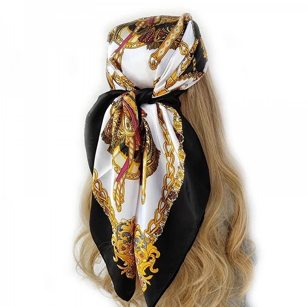 Foulards en soie de marque de luxe pour femmes, 90x90cm, Foulard de tête/Cheveux de styliste, Hijab Bandana pour femmes, 90x90cm|4,49 €|OKKO MODE