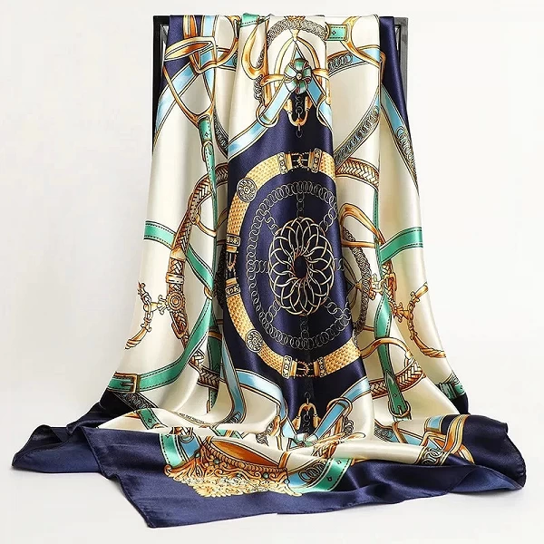 Grand Foulard Hijab en Satin Imprimé pour Femme, Châle Carré de Marque de Luxe, 90x90cm|4,95 €|OKKO MODE