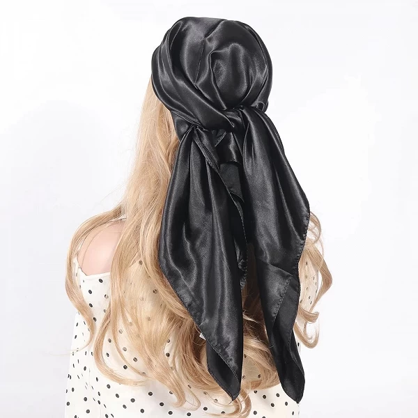 Foulard de Tête Carré en Satin pour Femme, Accessoires Hijab, Bandana, Couleur Unie, 90x90|3,96 €|OKKO MODE