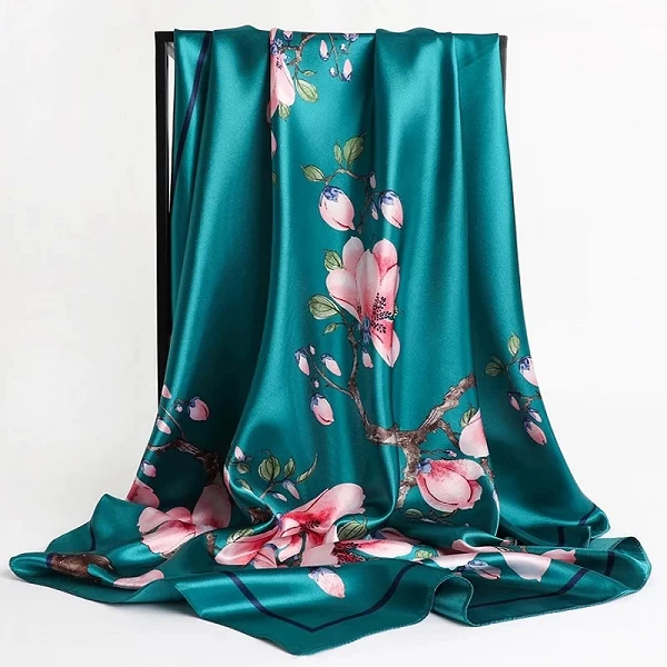 90*90cm Foulard en soie polyvalent pour femmes grand châle imprimé Floral étoles carré bandana marque de luxe Foulard femme sile|3,59 €|OKKO MODE