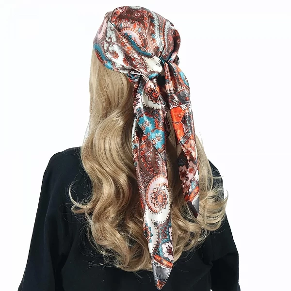 Foulards en soie pour femmes, marque de luxe, mode d'été, Foulard de tête/Cheveux 90x90cm Hijab Bandana Cheveux Foulard Femme 90|4,49 €|OKKO MODE