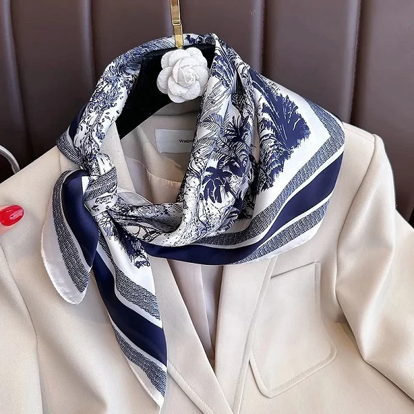 Foulard Carré à Imprimé Floral de Luxe pour Femme, Bandeau en Satin Doux, Hijab de Tête, Bandeau de Sauna, Ruban de Sac|3,59 €|OKKO MODE