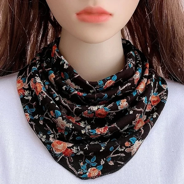 Foulard en soie imprimé Floral coréen T76, bavoir à boutons pour protéger la colonne cervicale, Triangle, couvre-chef d'été pour|4,97 €|OKKO MODE