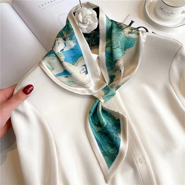 Foulard en soie imprimé pour femmes, chouchous pour cheveux, cravate pour le cou, sac Skinny, écharpes, Bandana, accessoires, co|4,49 €|OKKO MODE