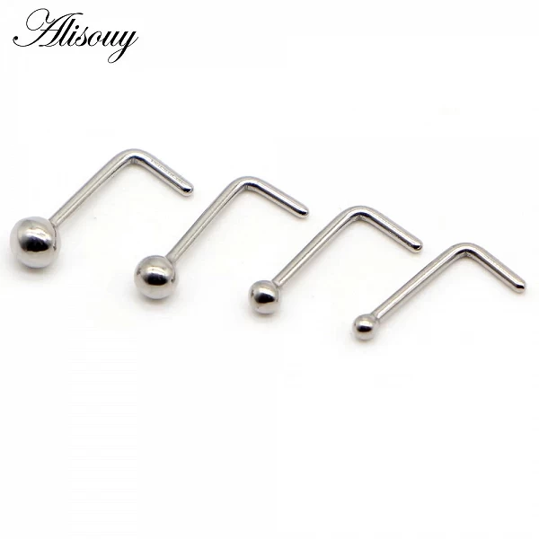 Alisouy 1 pièce clous de nez boule anneaux de nez rond en forme de L couleur or narine en acier inoxydable Piercing de nez bijou|1,79 €|OKKO MODE