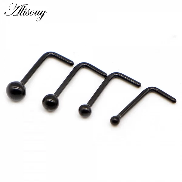 Alisouy 1 pièce clous de nez boule anneaux de nez rond en forme de L couleur or narine en acier inoxydable Piercing de nez bijou|1,79 €|OKKO MODE