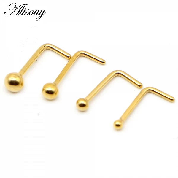 Alisouy 1 pièce clous de nez boule anneaux de nez rond en forme de L couleur or narine en acier inoxydable Piercing de nez bijou|1,79 €|OKKO MODE