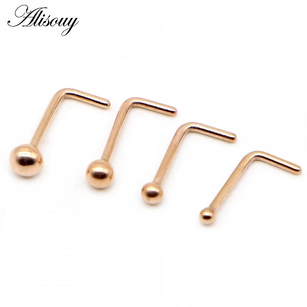 Alisouy 1 pièce clous de nez boule anneaux de nez rond en forme de L couleur or narine en acier inoxydable Piercing de nez bijou|1,79 €|OKKO MODE