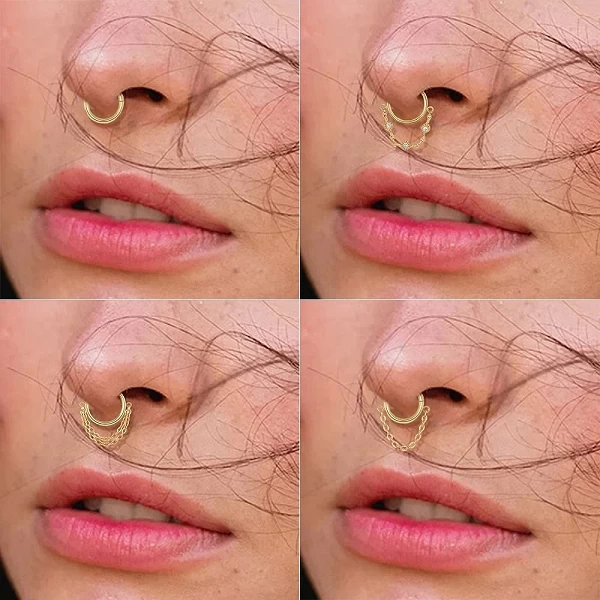 Boucles d'oreilles créoles en acier inoxydable avec JOSimple Septum Piercing pour femmes, anneaux antarctiques, document doré, T|2,69 €|OKKO MODE