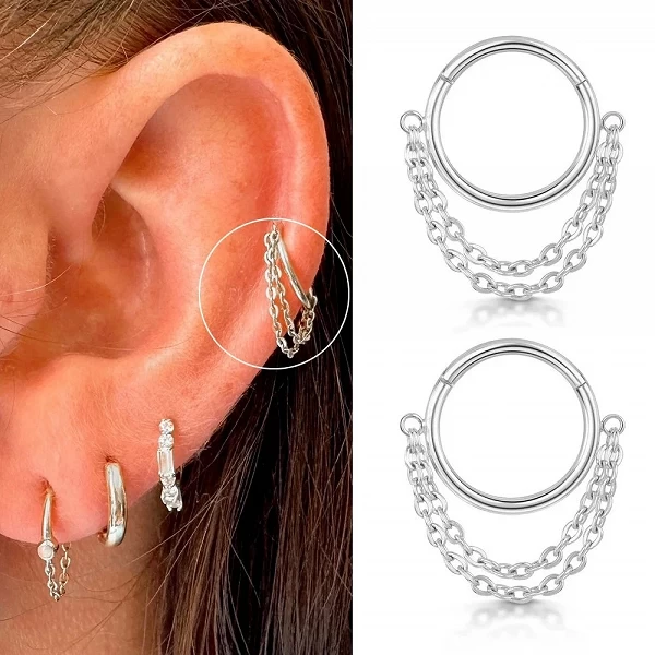 Boucles d'oreilles créoles en acier inoxydable avec JOSimple Septum Piercing pour femmes, anneaux antarctiques, document doré, T|2,69 €|OKKO MODE