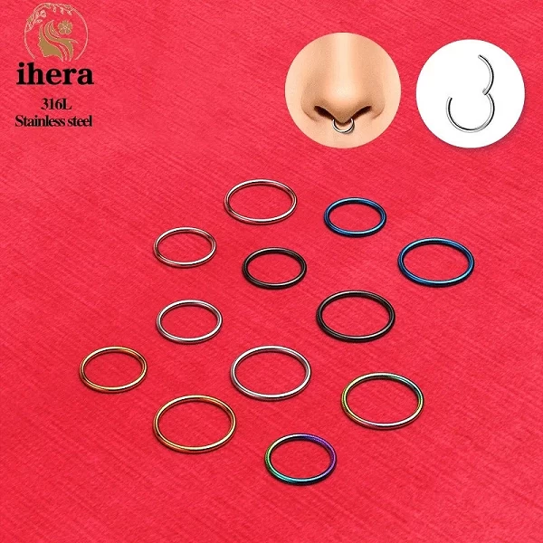 Petits anneaux en acier inoxydable pour documents argentés, piercing septum antarctique, boucles d'oreilles rondes, bijoux de ca|8,99 €|OKKO MODE