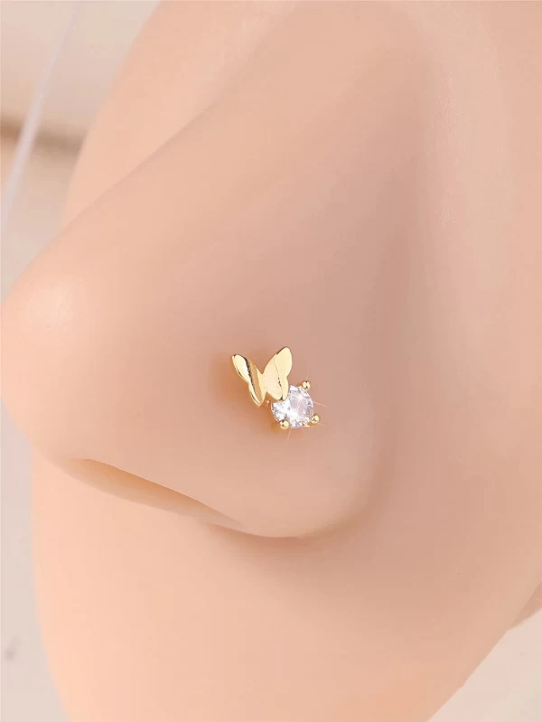 Piercing en Forme de L pour Femme et Fille, Bijoux de Narine Mignons, Design Papillon Brcorporelle, CZ, Petit Document Or et Arg|1,79 €|OKKO MODE