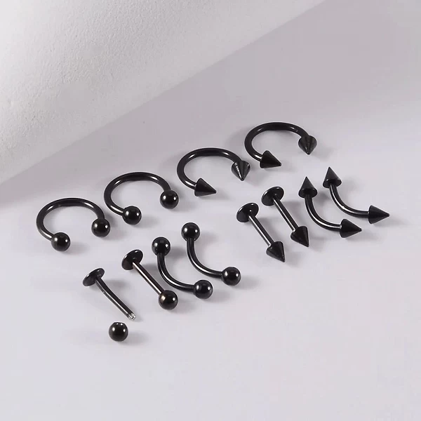 Bijoux de piercing en acier plaqué or, 12 pièces/ensemble, générateur, argent, document, noir, arc-en-ciel, oreille, antarctique|5,04 €|OKKO MODE