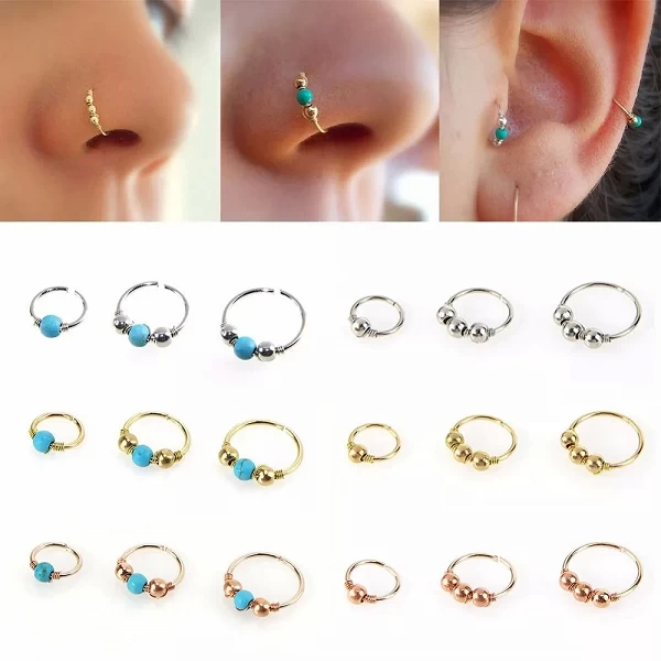 Ensemble de bijoux de piercing de ovale ine pour femmes, perles rondes rétro, anneau de document en or, cerceau antarctique, mod|1,79 €|OKKO MODE