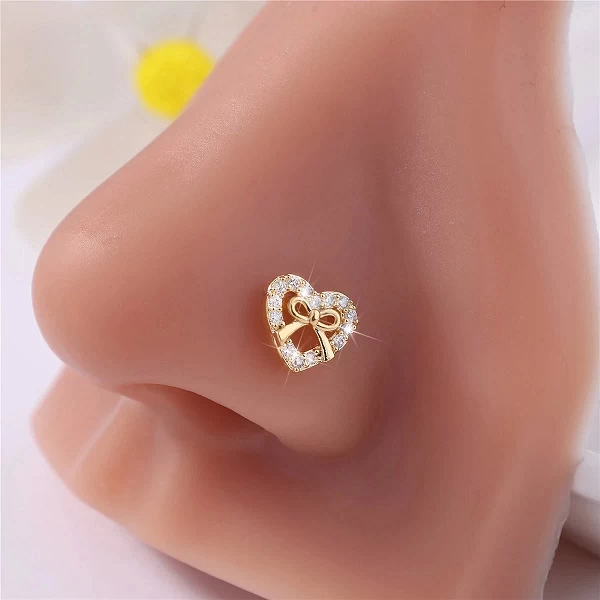 Piercing en Forme de L pour Femme et Fille, Bijoux de Narine Mignons, Nministériels d CZ, Cœur, Or et Argent, 20g, 1 Pièce|1,79 €|OKKO MODE