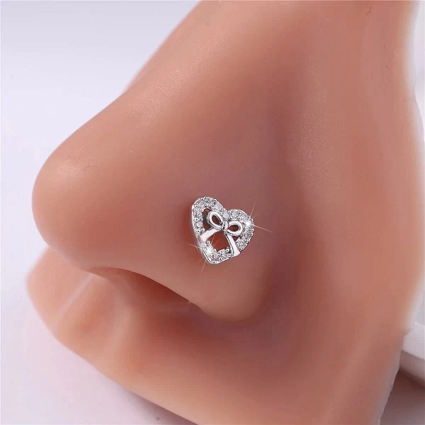 Piercing en Forme de L pour Femme et Fille, Bijoux de Narine Mignons, Nministériels d CZ, Cœur, Or et Argent, 20g, 1 Pièce|1,79 €|OKKO MODE