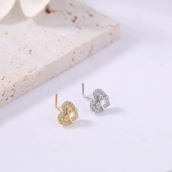 Piercing en Forme de L pour Femme et Fille, Bijoux de Narine Mignons, Nministériels d CZ, Cœur, Or et Argent, 20g, 1 Pièce|1,79 €|OKKO MODE