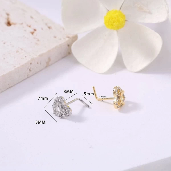 Piercing en Forme de L pour Femme et Fille, Bijoux de Narine Mignons, Nministériels d CZ, Cœur, Or et Argent, 20g, 1 Pièce|1,79 €|OKKO MODE