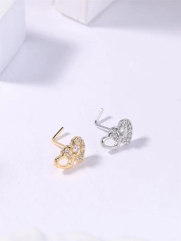 Piercing en forme de L pour femmes et filles, matiques en forme de L, coeur mignon, brillant, pierre d'amour CZ, or, argent, doc|1,79 €|OKKO MODE