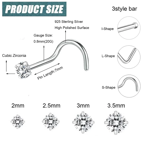 ZS-exacjon en argent regardé 925, goujon en or, vis de perçage antarctique en cristal, retenue en forme de L, piercing de ovale |1,79 €|OKKO MODE