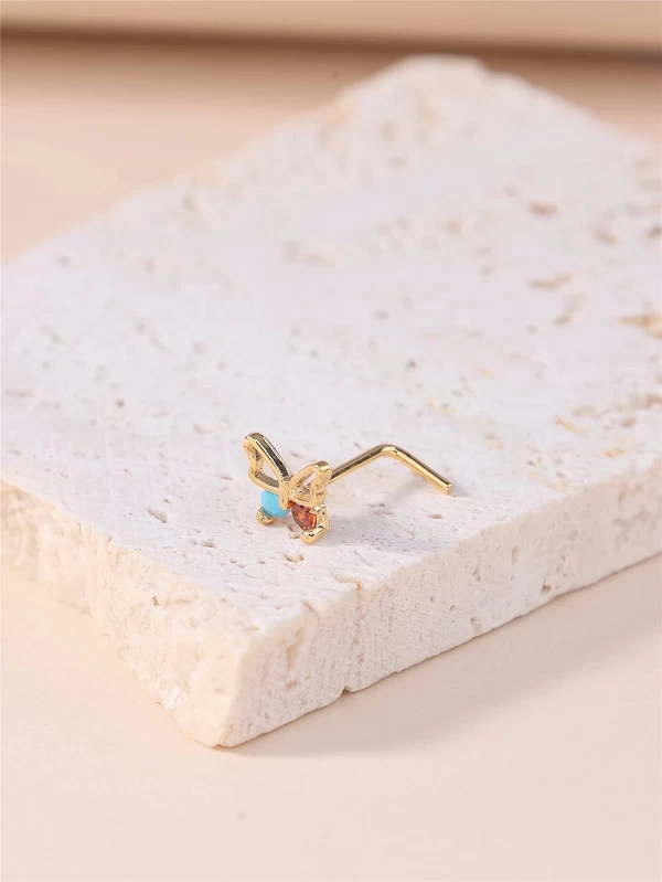 Piercing en Forme de L pour Femme et Fille, Papillon, Design Brcorporelle, Turquoise, Rouge, CZ, Petit Or, Argent, Document, Ant|1,79 €|OKKO MODE