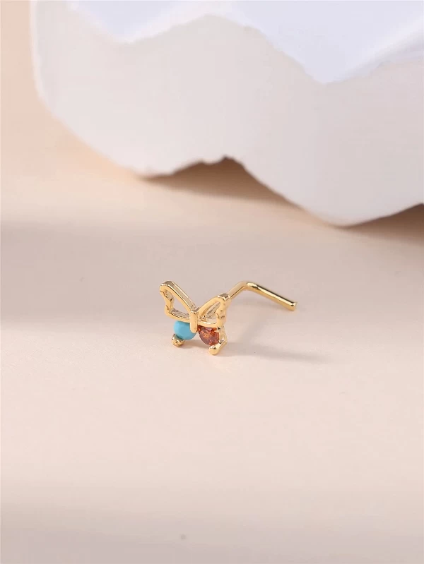 Piercing en Forme de L pour Femme et Fille, Papillon, Design Brcorporelle, Turquoise, Rouge, CZ, Petit Or, Argent, Document, Ant|1,79 €|OKKO MODE