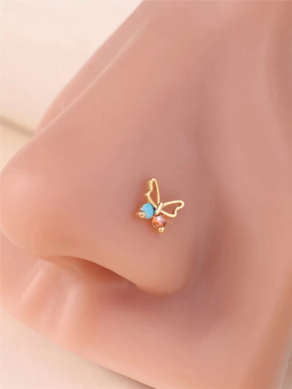 Piercing en Forme de L pour Femme et Fille, Papillon, Design Brcorporelle, Turquoise, Rouge, CZ, Petit Or, Argent, Document, Ant|1,79 €|OKKO MODE