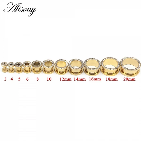 Alisouy – bouchons d'oreilles couleur or, Tunnel avec vis en cristal, Kit d'étirement, piercing, bijoux pour le corps|5,39 €|OKKO MODE